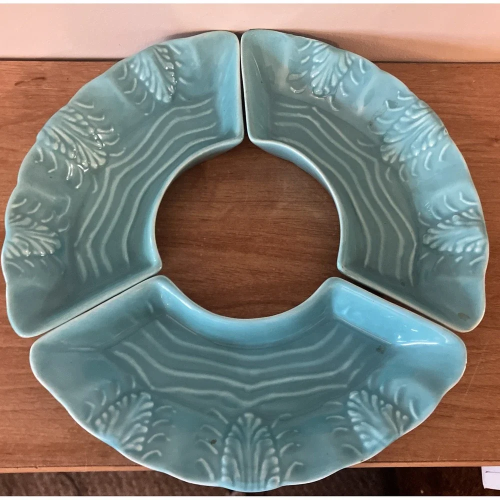 Set of 3 Vintage CALIFORNIA POTTERY Turquoise Lazy Susan Replacement Dishes